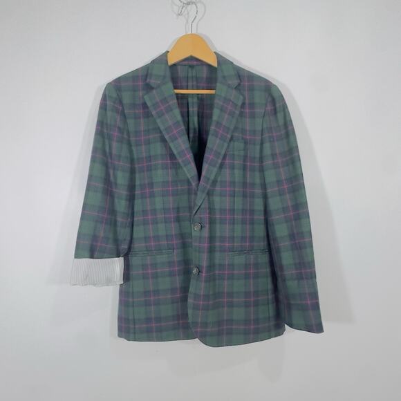 J.Crew 38 Ludlow Suit Jacket Men Well Tartan English Wool-Cotton Twill Moon Slim - Picture 2 of 13